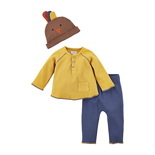 Mud Pie Baby Boys Casual Boy Thanksgiving Turkey Outfit And Hat Set 0 3 Months, Blue/Mustard, 0-3 Months Us #TOP6