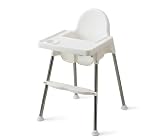 Adjustable 3-in-1 Baby Highchair Infant High Feeding Seat Toddler/Children Table Chair with Safety Belt and Footrest, White, Beech Wood