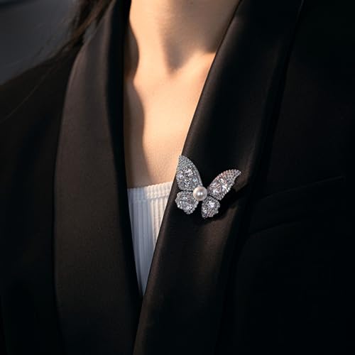 Image of YeapYeap Butterfly Brooches for Women Girl - Rhinestone Scarf Pin for Ladies Wedding Bouquet Broach for Birthday, Christmas, Anniversary