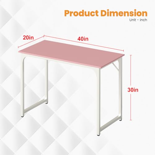 Image of PayLessHere | 39 Inch Computer Desk | Pink | Office Desk with Metal Frame, Adjustable Feet | Water-Resistant, Scratchproof Surface | Sturdy Writing Table for Home Office or Study | Pack of 1