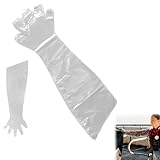 Rakiuty Guantes veterinarios de manga larga, guantes de película de plástico suave, transparentes, paquete de 20