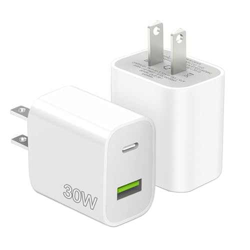 2 Pack 30W USB C Charger Block Dual Port Type C Wall Charger Fast Charging Power Adapter Cube for iPhone 14/14 Pro/14 Pro Max/14 Plus/13/12/11 XS/XR/X iPad Samsung More