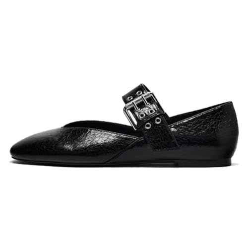 Ballerines Mary Jane noires à bout carré et ruban en taille 38 pour femme
