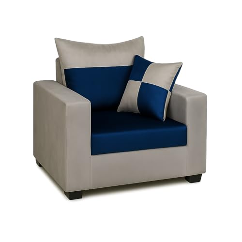 Image of FURNY Arissa 6 Seater Fabric 3+2+1 Sofa Set (Light Grey-Blue) Premium Velvet Finish | Durable Comfort | Ideal for Living Room