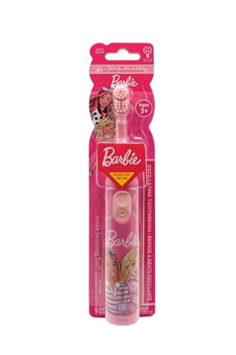 Brush Buddies Barbie Battery Powered Kids Electric Toothbrush Pink Soft Rounded Bristles 360 Degree Oscillating Cleaning Power Childrens Toothbrush for Girls Ages 2+