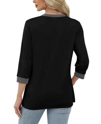XIEERDUO Womens T Shirts 3/4 Length Sleeve Womens Tops Dressy Casual Crew Neck Color Block Tunic Tops4