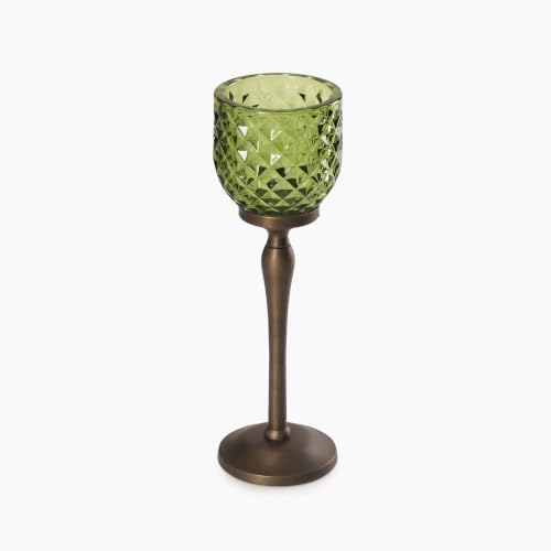 Image of Pure Home Green Diamond Cut Hurricane - Small | Size: 9 x 9 x 21 cm | Premium Hurricanes for Home Decor | Table Top & Shelf Decor Showpiece | Ideal for Diwali & Festive | Premium Home Decor | Pack of 1