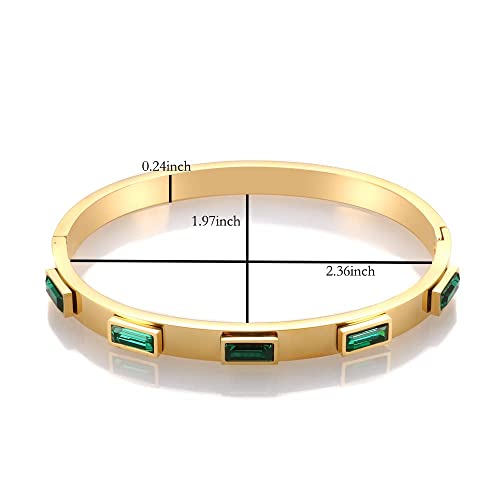 JINHUI Gold Bangles Bracelets for Women, 18K Gold Plated Green Emerald Birthstone Women’s Bangle Bracelets 6.7” Elegant Vintage Casual Gift3