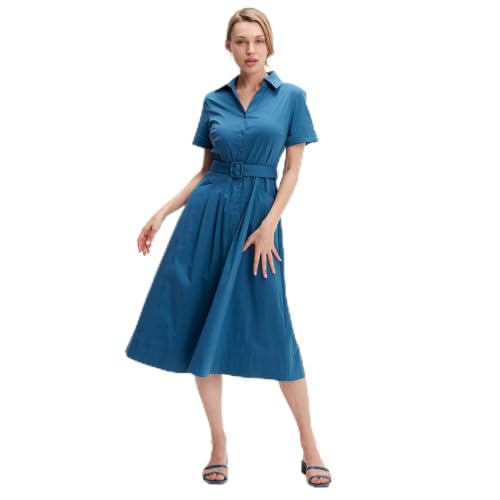 Robe chemise en coton évasée confectionnée dans une toile premium