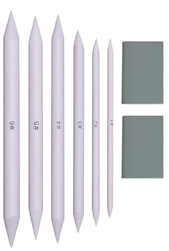 Image of 2 Kneadable Art Erasers and 6 Pcs Paper Stumps /Blending Stumps