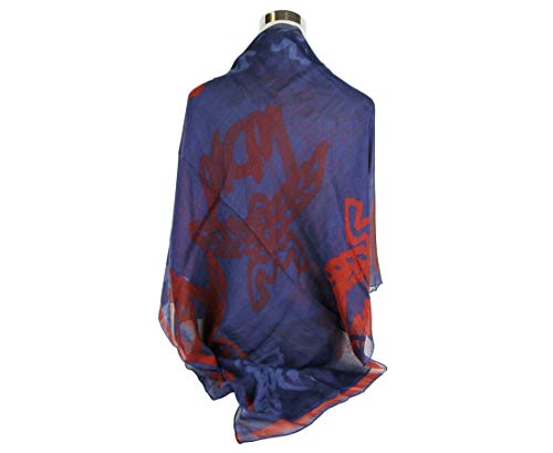 MCM Women's Blue Allover Logo Print Silk Wool Large Scarf Shawl MEF9AMM09VS0014
