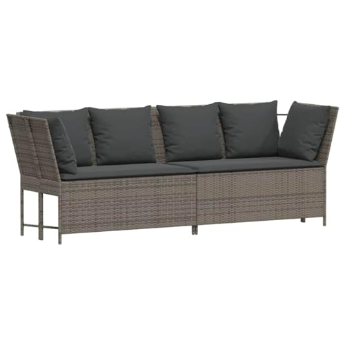 vidaXL Gartensofa mit Kissen Grau Poly Rattan, Outdoor-Sofa, Gartenmöbel, modulare Outdoor-Couch, Gartensessel, Terrassenmöbel, Sofa, Loungesofa
