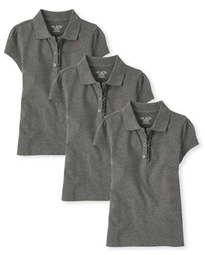 The Children's Place,Girls,Multipack Short Sleeve Pique Polos,Dk Gray 3-Pack,Small