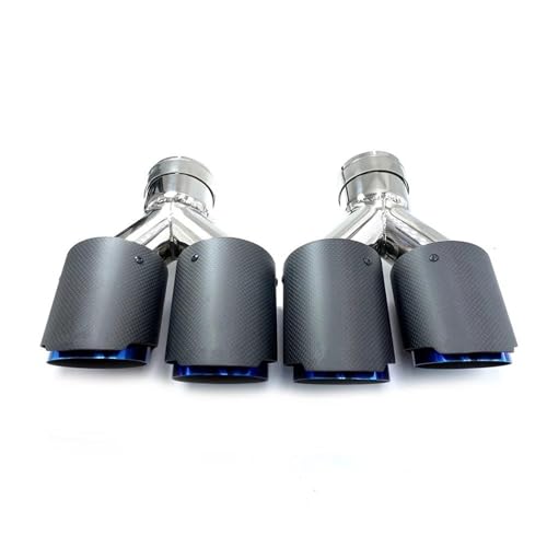 Silenciador de escape en fibra de carbono y acero azul con salida doble de 90mm