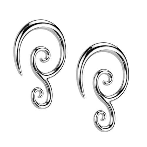 Pierced Owl 316L Stainless Steel Double Spiral Hanging Tapers, Sold as a Pair (2mm (12GA))