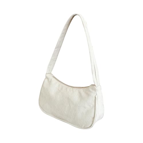 Small Shoulder Bag for Women, Corduroy Small Handbag Shoulder Handbag with Zipper, Stylish Womens Shoulder Purse (white)