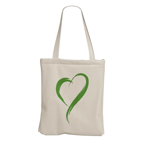 Bolsa de Praia Feminina Estampa Coração Grande em Tecido de Algodão Ecológico Com Costura Reforçada REC store (Verde)