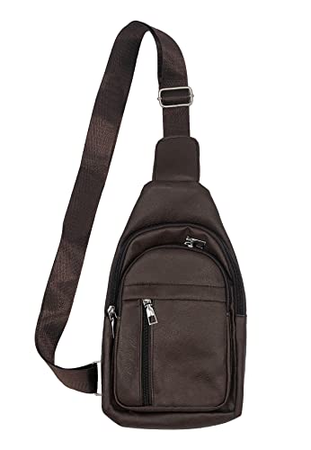 Vintage Sling Bag Chest Bag | Elegant Leather Look Z-Bag Design Shoulder Purse 3 Compartments, Couleurs:Marron-foncé, Taille:One Size Cover