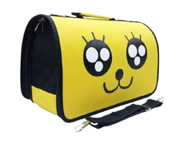 Petlicious & More Pet Shoulder Bag Pet Carrier | Dog Carrier | Cat Carrier - Breathable Barrel Printed Sling Outdoor Travelling Bag (Size - Large, Design - Yellow Smiley)