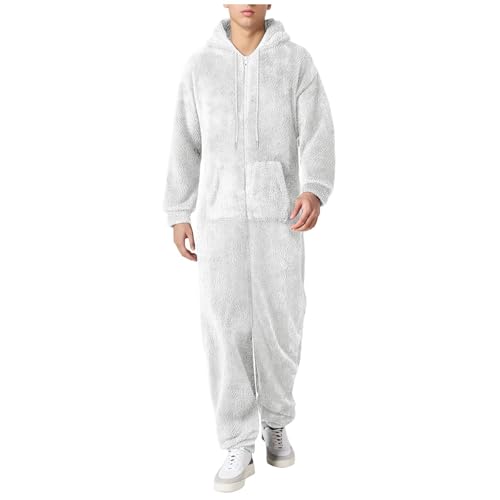 Onesie Adult For Men Relaxed Jumpsuits Pajamas Hooded Homewear Loose Fit Soft Plush Robes Plus Size Zipper Rompers