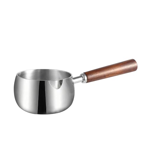 IMEEA 17oz Milk & Butter Warmer Pot SUS304 Stainless Steel Sauce Pot with Wooden Handle for Single Servings, Heating Milk, Melting Butter, Warming Sauces
