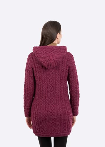 Image of SAOL Ladies Irish Aran Zip Cardigan - 100% Merino Wool Coat with Pockets and Hood, Made in Ireland
