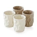 WENSHUO Crinkle Paper Shape Irregular Cup Set of 4, Reusable Ceramic Drinking Cups, 8oz