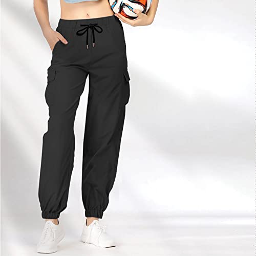 Relaxed Fit Cargo Joggers for Women (30, Black, Numeric_30) | Ris...