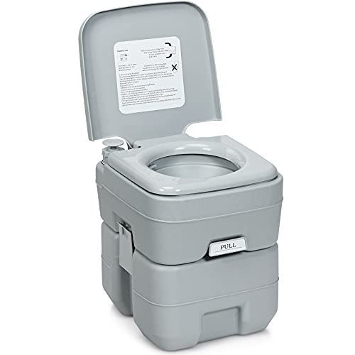 COSTWAY Toilette Portable WC Chimique Portable pour Camping Caravanes Hôpital, Toilette Chimique 20L HDPE (Gris)