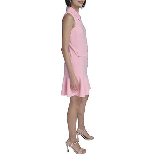 Image of Karl Lagerfeld Women's Sleeveless Collared Button Front A-line Mini Dress