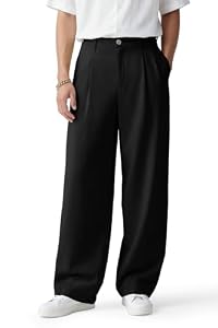 Heyfanee Anzughose Herren Baggy Bundfaltenhose Chino Hose für Männer Schwarz Business Lang Stoffhose 34W30L