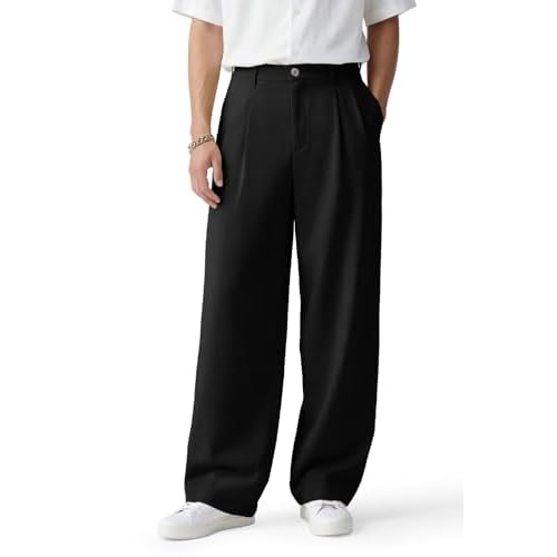Heyfanee Mens Casual Pants Loose Fit Slacks for Men with Belt Loops