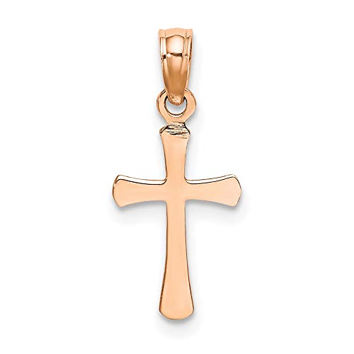 14K Rose Gold Polished Beveled Cross w/Round tips Pendant | Latin Cross Pendants | Religious Charms | Cross Pendant (Weight: 0.32 GM, Length : 17.8 MM, Bail Length: 5 MM, Bail Width: 4.5 MM)3