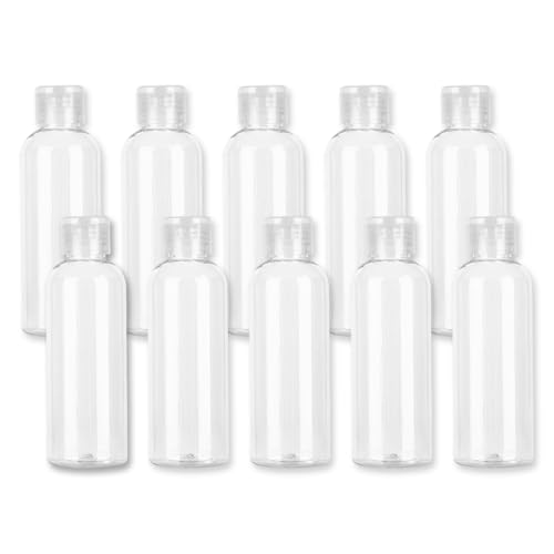 10 Pcs 100ml Travel Bottles for Toiletries, Clear Refillable Leak-Proof Containers with Flip Top Lids Transparent Plastic Bottles for Cosmetics Shampoo Shower Gel Liquid Lotion Sample Packing Storage
