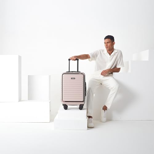 Image of THE ASSEMBLY Hard-Sided Cabin Luggage (55Cm) - Polycarbonate Laptop 4 Spinner Wheels Trolley Bag With Tsa Lock For Flight Travel - Desert Ivory