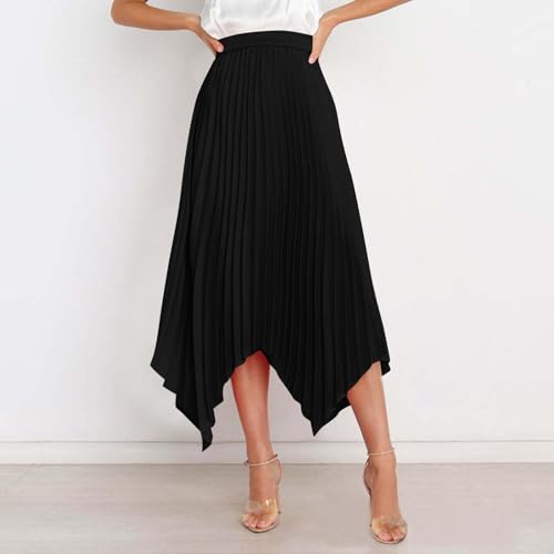 Women High Waisted Pleated Swing Long Skirt Irregular Handkerchief Hem A Line Fashion Casual Skirt Summer Fall 20252