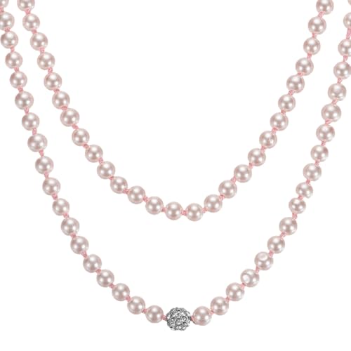 PATIKIL Long Pearl Necklace, 150cm 1920s Flapper Style Vintage, Pink