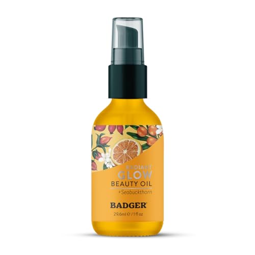 Badger Seabuckthorn Face Oil, Organic Face Moisturizer for Women & Men, Nourishing & Soothing Organic Jojoba, Baobab & Vitamin E Oil, Vegan Antioxidant Rich Facial Oil, 1 fl oz Glass Bottle