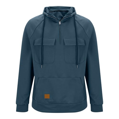 Tactical Sweatshirts for Men Quarter Zip Pullover Hoodie Long Sleeve Drawstring Workout Hoodies with Cargo Pockets2