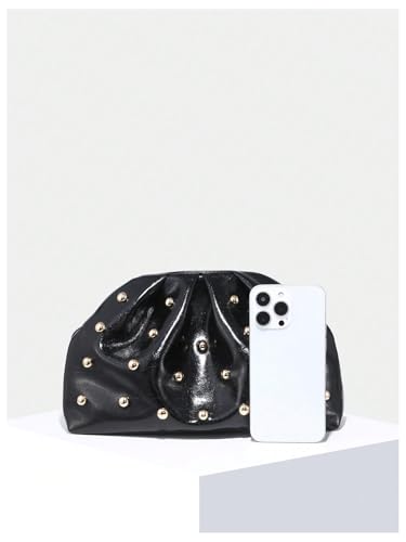 Image of QWINEE Women's Elegant Studded Clutch Bag Magnet Ruched Bags Retro Vintage Evening Handbag
