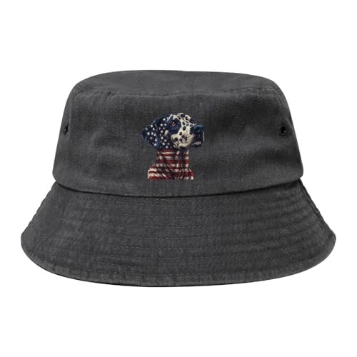 Qauirfe Dalmatian Dog American Flag Fashion Cowboy Denim Fisherman Hat Outdoor Fishing Cap Sun
