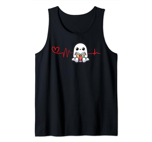 Ghost Boo Heartbeat Lettura Libri Spooky Library Bookworm Canotta