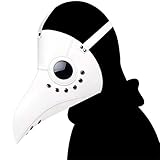 Ulalaza Plague Doctor Mask PU Leather Long Nose Bird Beak Steampunk Halloween Cosplay Party Props Costume (style2-white)