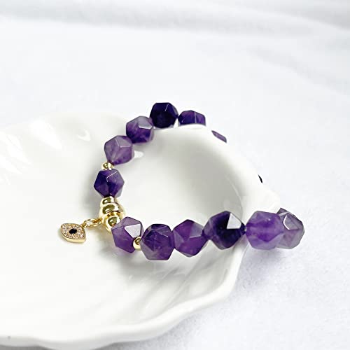 Shrandi Purple Amethyst Bracelet Natural Stone, Healing Crystal Bracelet For Women, Faceted Gemstone Beaded Bracelets With Charms, Spiritual Jewelry For Stress And Anxiety Relief #TOP4