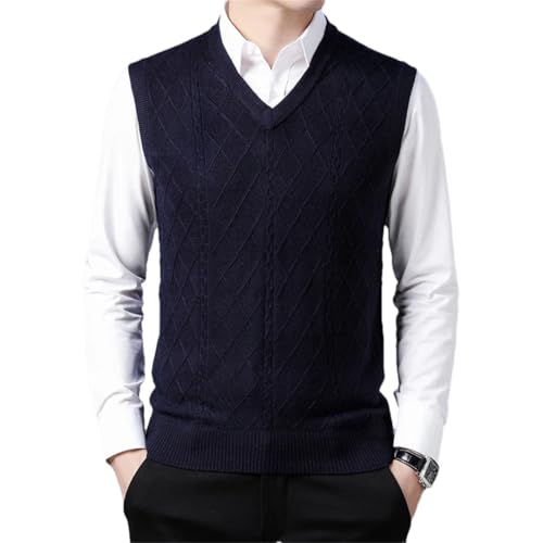 Men Wool Knitted Sleeveless Sweaters V-Neck Waistcoat Retro Slim Fit Vest