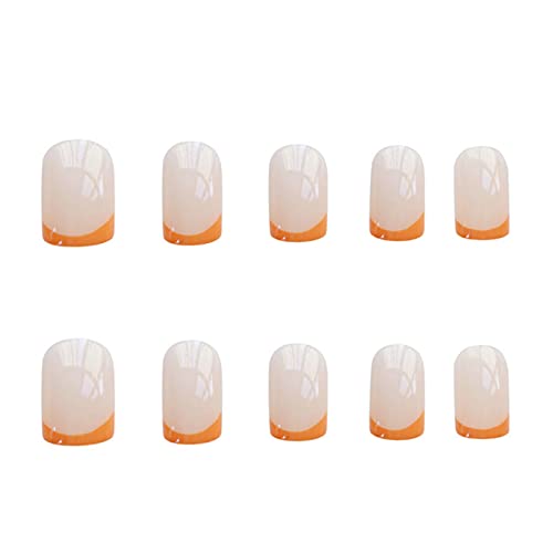 DANMANR Square Press on Nails Short Fake Nails French Acrylic Full Cover False Nails for Women and Girls 24PCS (Orange French)