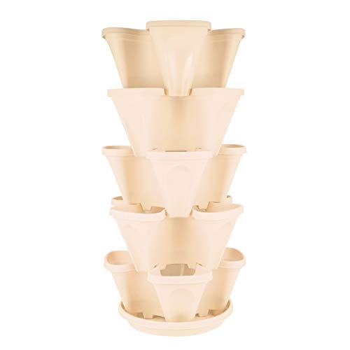 NICEXMAS Jardinera de Jardín de 5 Niveles de Fresas Y Hierbas Jardineras Verticales Apilables (Beige)