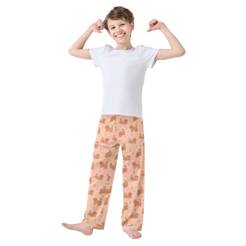 ZZXXB Bichon Frise Flowers Boys Long Pants Soft Trousers Elastic Waist Kids Lounge Bottoms with Pockets S-XL2