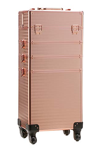 Rolling Train Case 4-in-1 Portable Makeup Train Case Professional Cosmetic Organizer Makeup Traveling case Trolley Cart Trunk(Rose Gold)