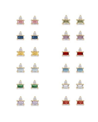 PAVOI 14K Gold Plated Sterling Silver Posts Colored Birthstone Flatback Stud Earrings for Women - Gemstone Cubic Zirconia Screwback Earrings - Dainty Helix Cartilage Piercing Jewelry3